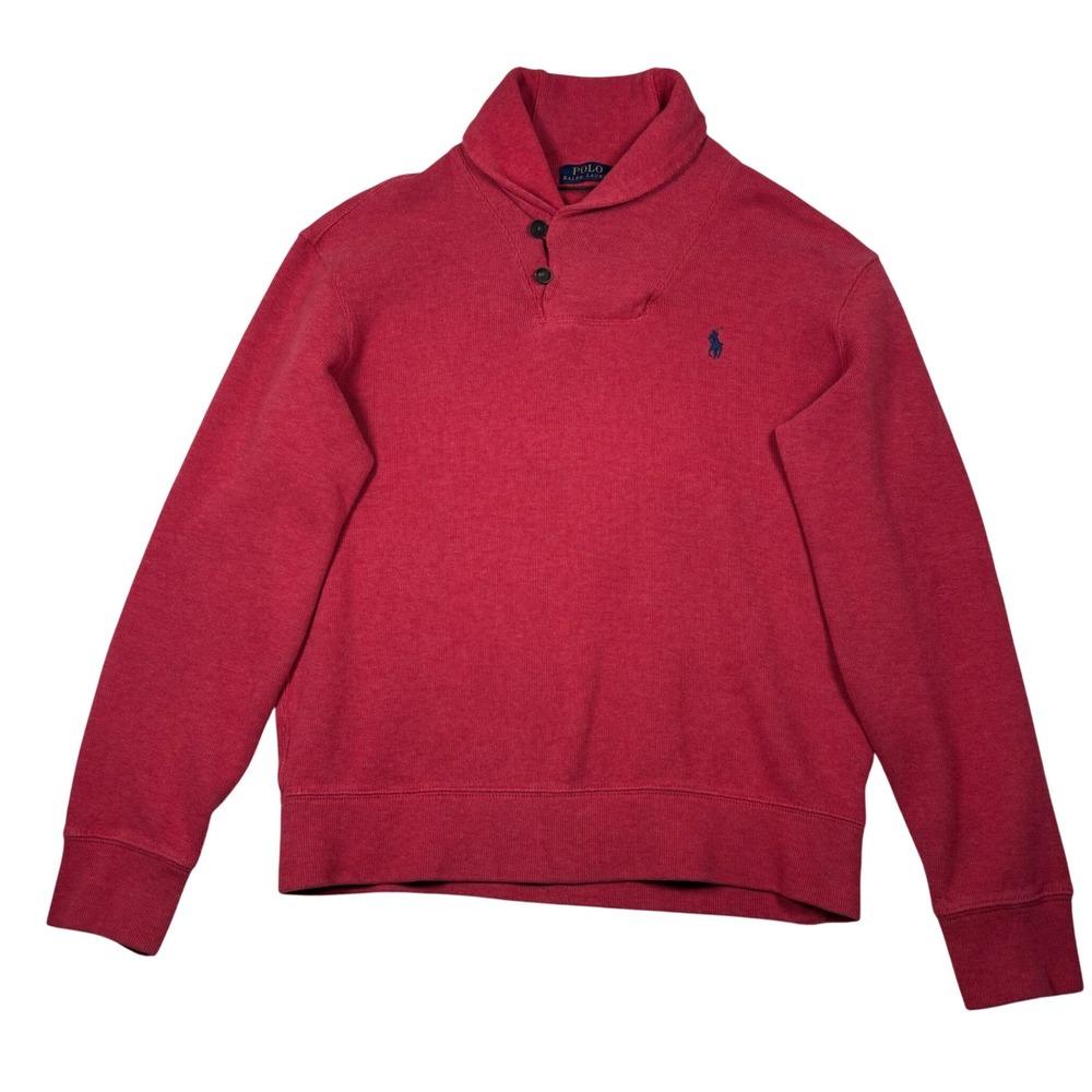 Polo Ralph Lauren Mens Shawl Collar Pullover Sweatshirt Red M Fisherman Faded